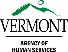 Vertical Arrangement of the State of Vermont Moon Over Mountains Logo for the Agency of Human Services.
