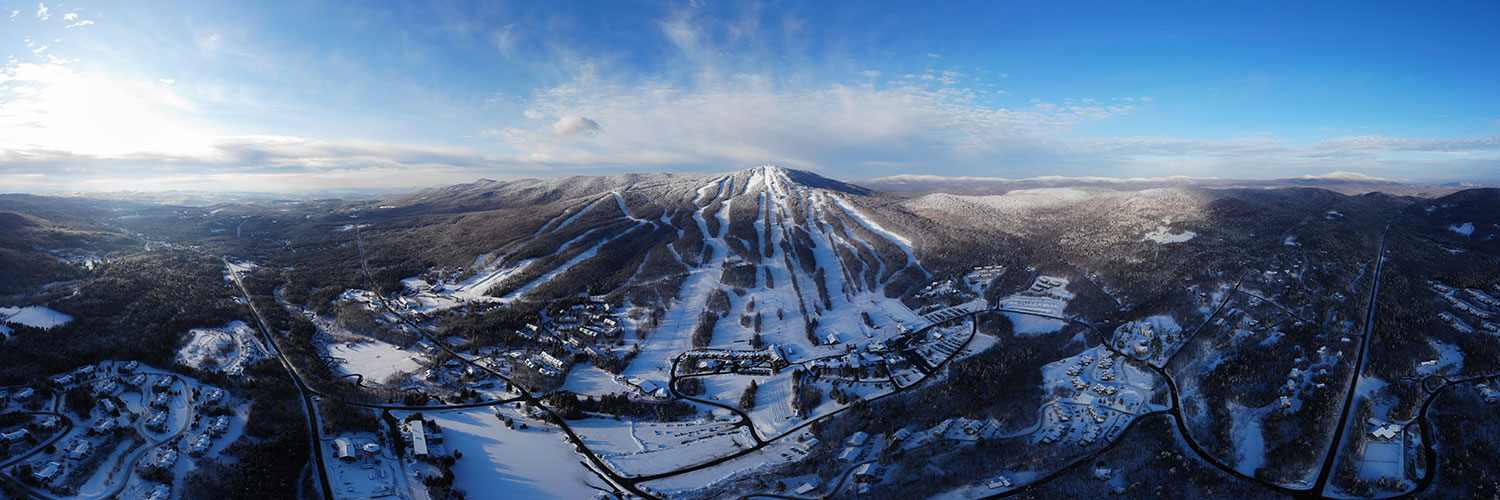 Winter aerial image of Mount Snow