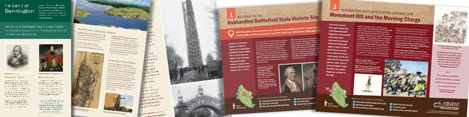 Information panels for Bennington Battle Monument State Historic Site and Hubbardton Battlefield State Historic Site.