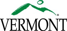 Vertical Arrangement of the State of Vermont Moon Over Mountains Logo.