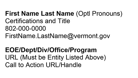 Back of State of Vermont business card template for elected officials.