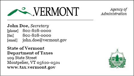 State of Vermont Business Card Option B: Moon Over Mountains at the Top with Coat of Arms at the Bottom